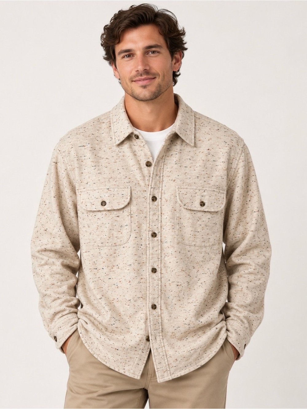 J.Crew Men’s XL Oatmeal Nep Wool Blend Shirt Jacket Shacket Button Front Utility